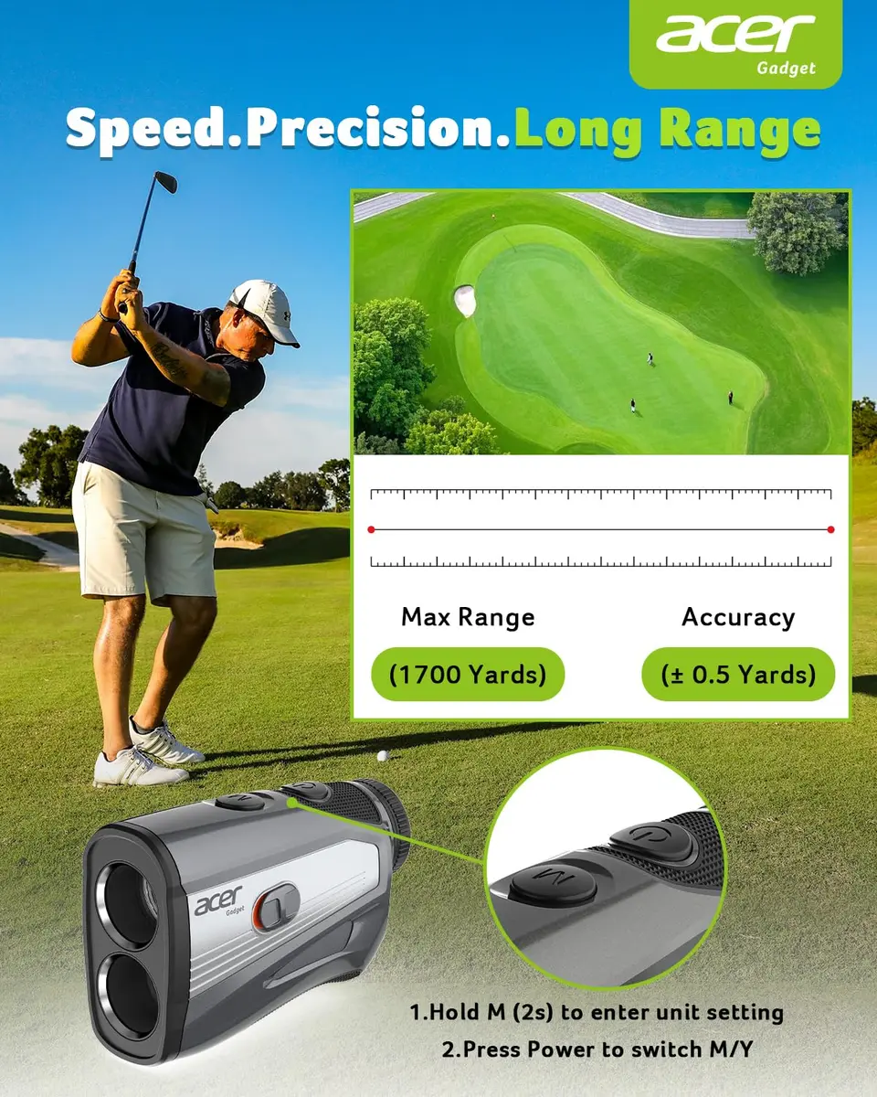 Acer Rangefinder with Slope - 1700 Yards Laser Golf Rangefinder, Rechargeable, 6X Magnification, Flag Locking, Vibration, Waterproof, Gift for Men - view 4