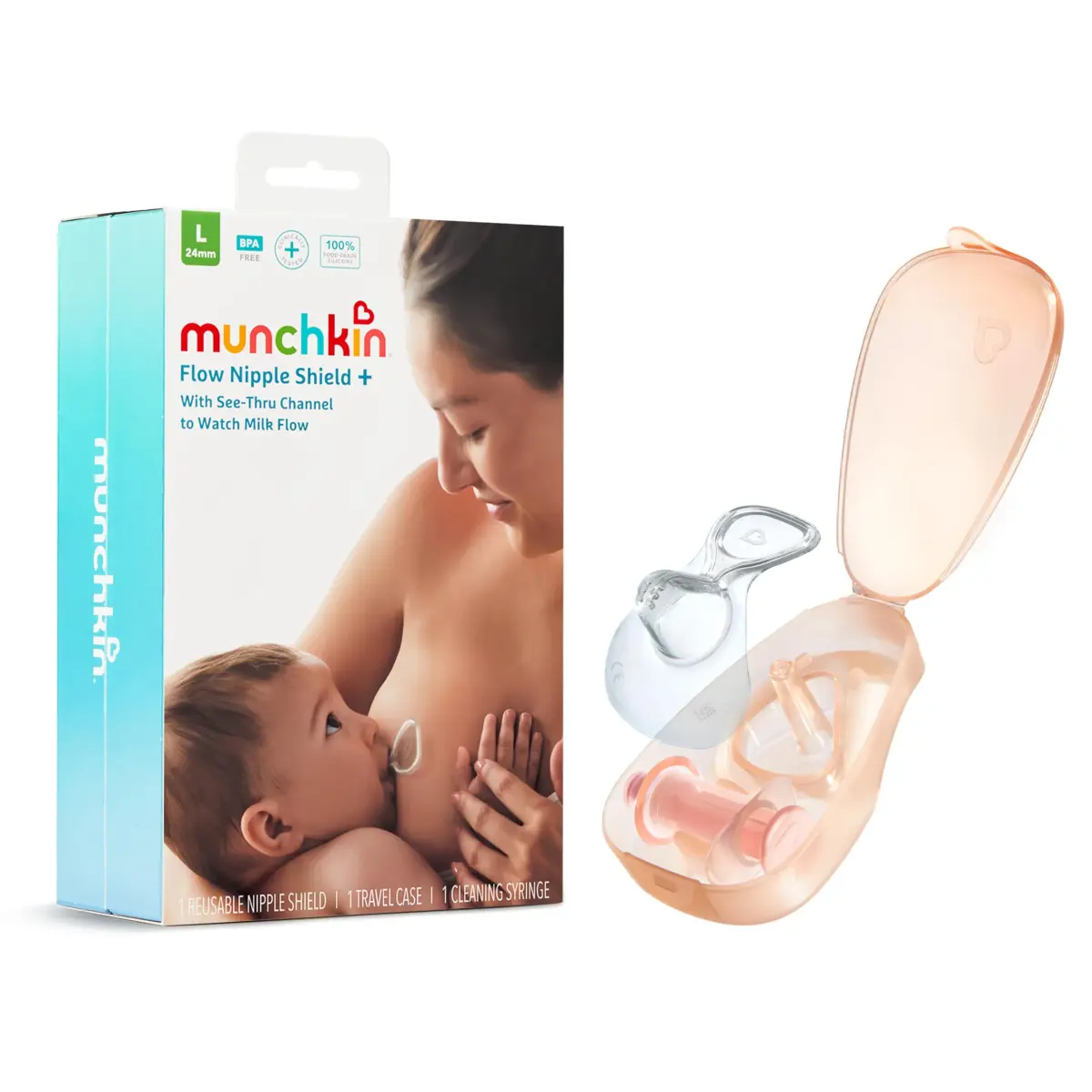 Munchkin Flow 24mm Nipple Shield for Breastfeeding Newborns | See Milk Flow, Comfort Sore Nipples - main product image