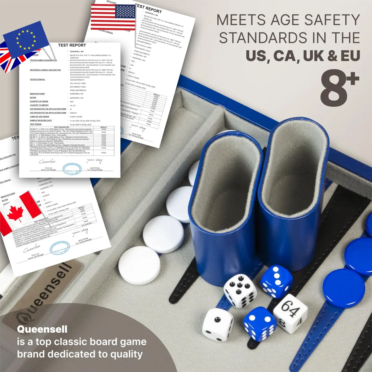 Queensell Blue Backgammon Board Game Set 38.1 cm (15 Inch) | Classic Strategy Game for 2 Players - view 5
