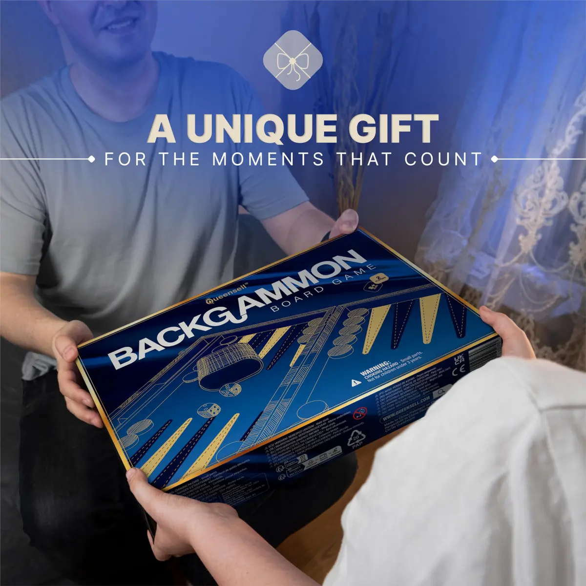 Queensell Blue Backgammon Board Game Set 38.1 cm (15 Inch) | Classic Strategy Game for 2 Players - view 6