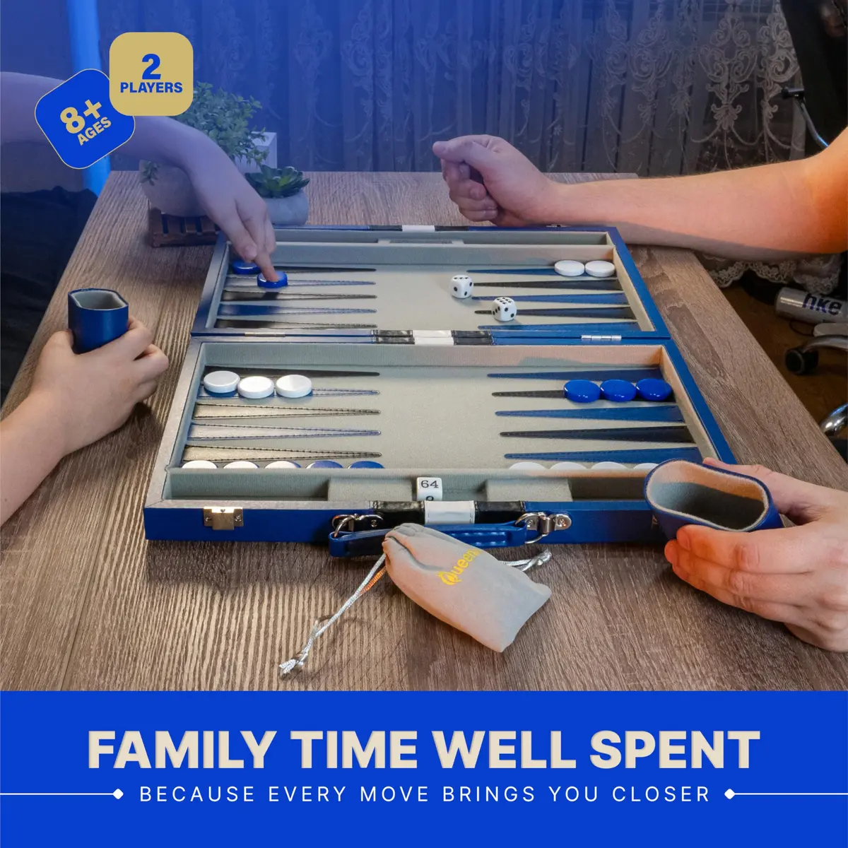Queensell Blue Backgammon Board Game Set 38.1 cm (15 Inch) | Classic Strategy Game for 2 Players - view 8