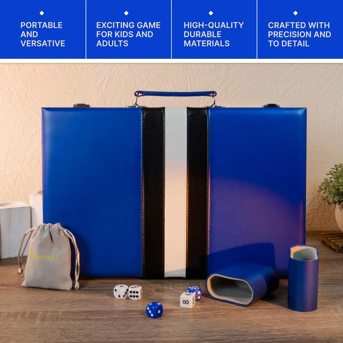Queensell Blue Backgammon Board Game Set 38.1 cm (15 Inch) | Classic Strategy Game for 2 Players - view 9