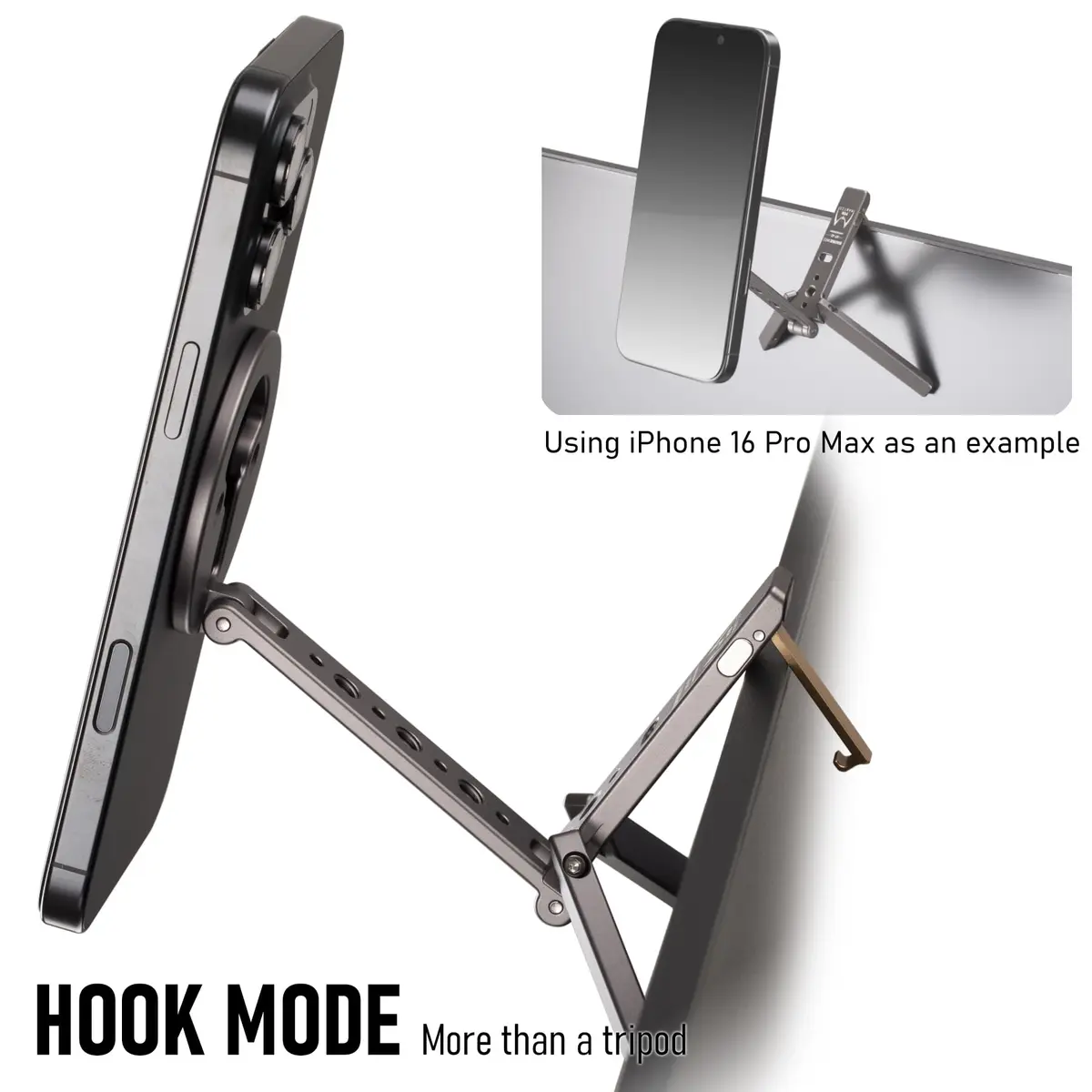 SHINEWEE Magnetic Tripod for iPhone 12-17 | Magsafe Mount with Hook & Cold Shoe (88mm folded, 140mm height) - view 5