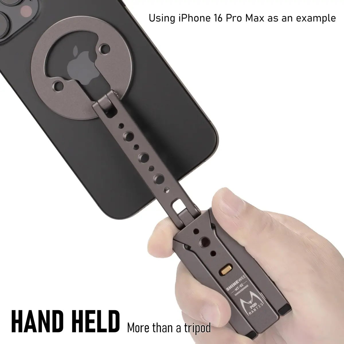 SHINEWEE Magnetic Tripod for iPhone 12-17 | Magsafe Mount with Hook & Cold Shoe (88mm folded, 140mm height) - view 6