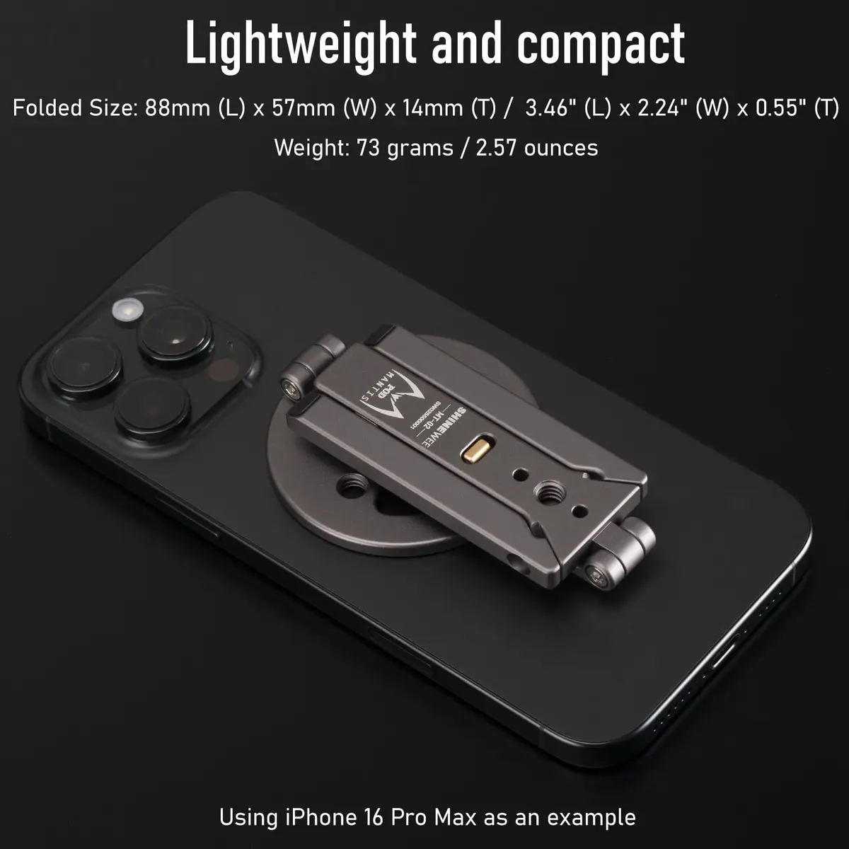 SHINEWEE Magnetic Tripod for iPhone 12-17 | Magsafe Mount with Hook & Cold Shoe (88mm folded, 140mm height) - view 8