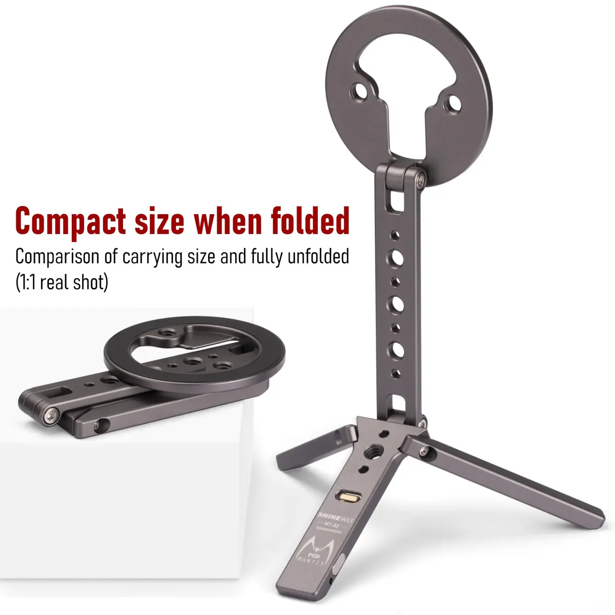 SHINEWEE Magnetic Tripod for iPhone 12-17 | Magsafe Mount with Hook & Cold Shoe (88mm folded, 140mm height) - view 2