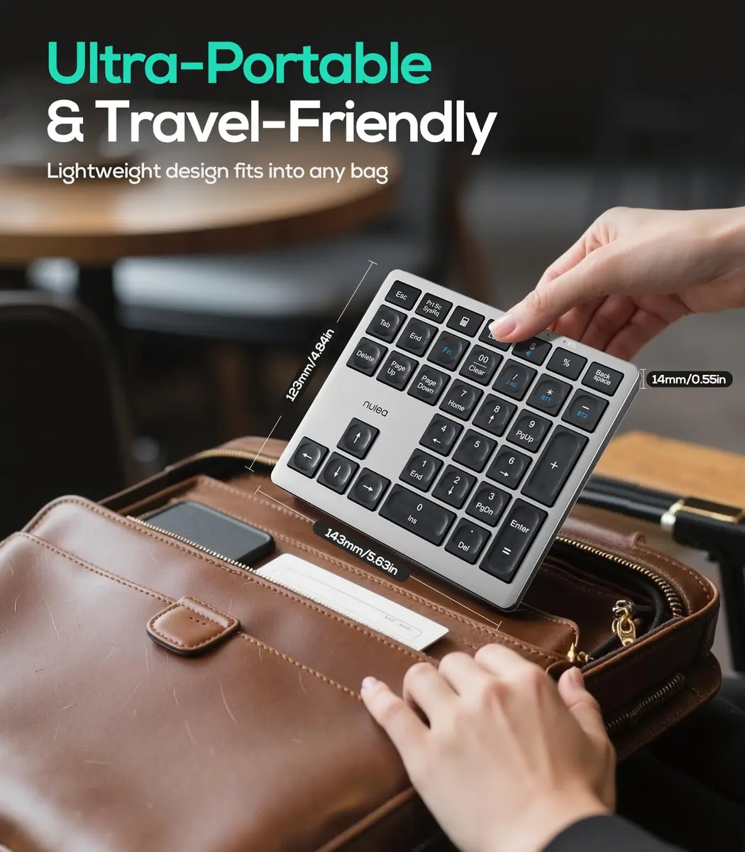 Nulea Wireless Number Pad for Laptop with Bluetooth 5.0 & 2.4G Connection, 34-Key Numeric Keypad with USB-C Charging | Ergonomic Slim Design for Productivity - view 6