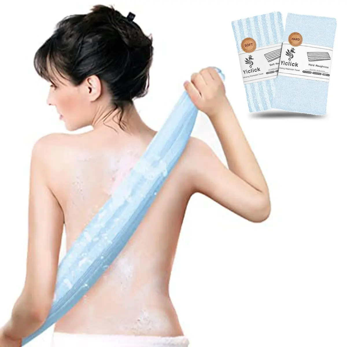 Yiclick 2pcs Bath & Body Loofah Sponge Net | Exfoliating Back Scrubber for Shower (38in x 9in) | Nylon - main product image