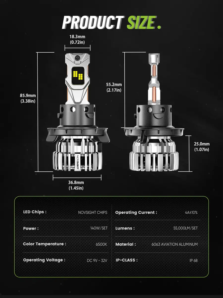 NOVSIGHT H13 LED Fog Light Bulbs | 55000 Lumens, 6500K Cool White, 100,000 Hour Durability - view 6