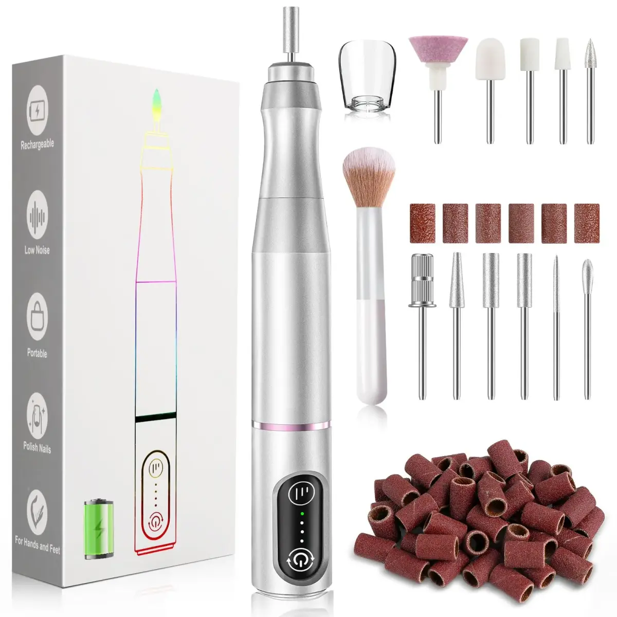 TUOBEO Cordless Nail Drill Electric Nail File Kit, Rechargeable Efile Set with 11 Bits & 56 Bands | 7-Hour Use, 20,000 RPM - main product image
