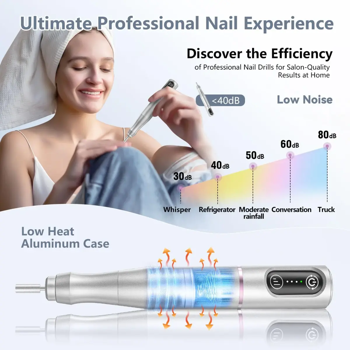 TUOBEO Cordless Nail Drill Electric Nail File Kit, Rechargeable Efile Set with 11 Bits & 56 Bands | 7-Hour Use, 20,000 RPM - view 6