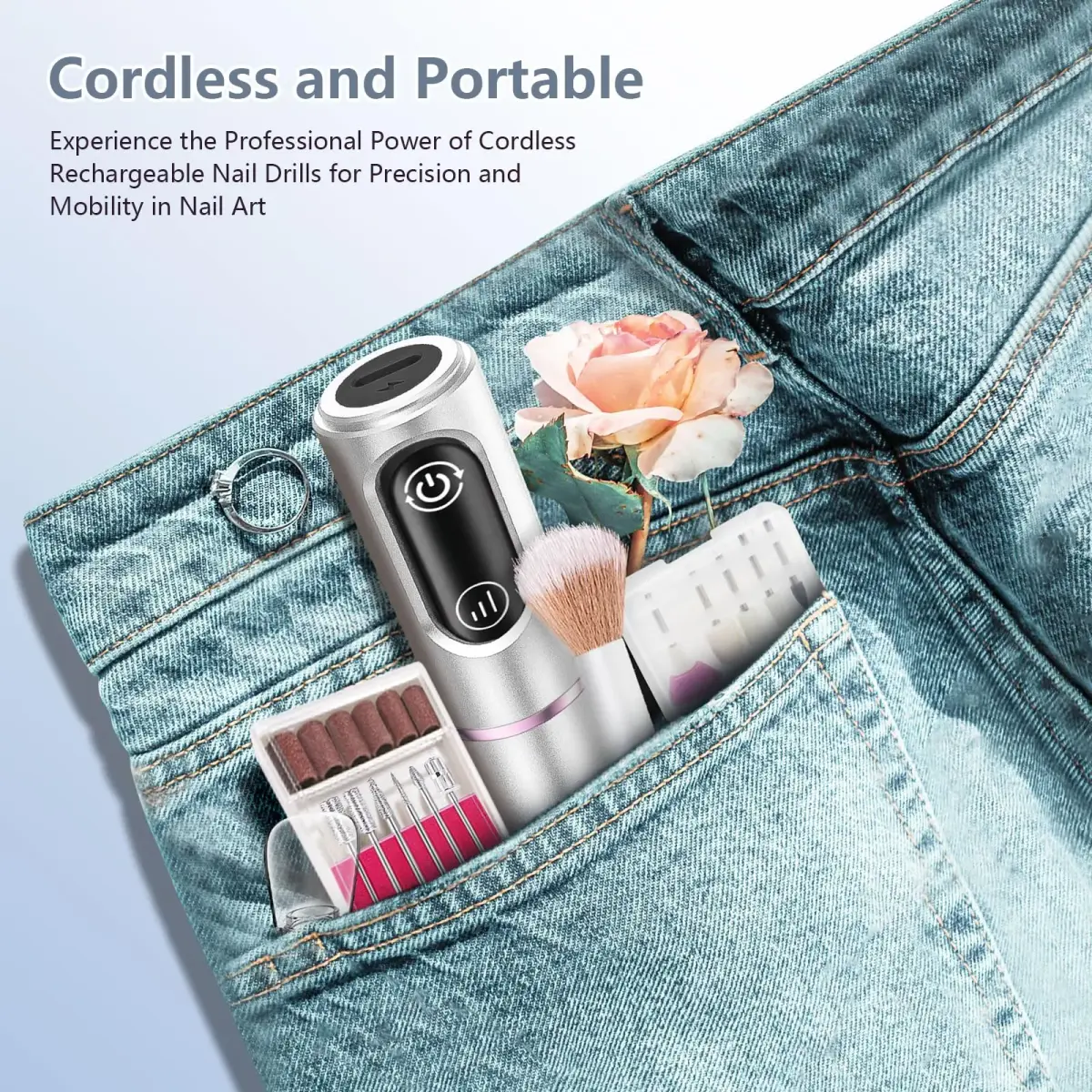 TUOBEO Cordless Nail Drill Electric Nail File Kit, Rechargeable Efile Set with 11 Bits & 56 Bands | 7-Hour Use, 20,000 RPM - view 7