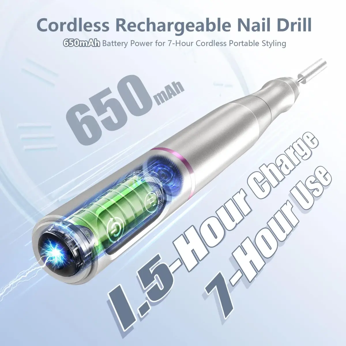 TUOBEO Cordless Nail Drill Electric Nail File Kit, Rechargeable Efile Set with 11 Bits & 56 Bands | 7-Hour Use, 20,000 RPM - view 2