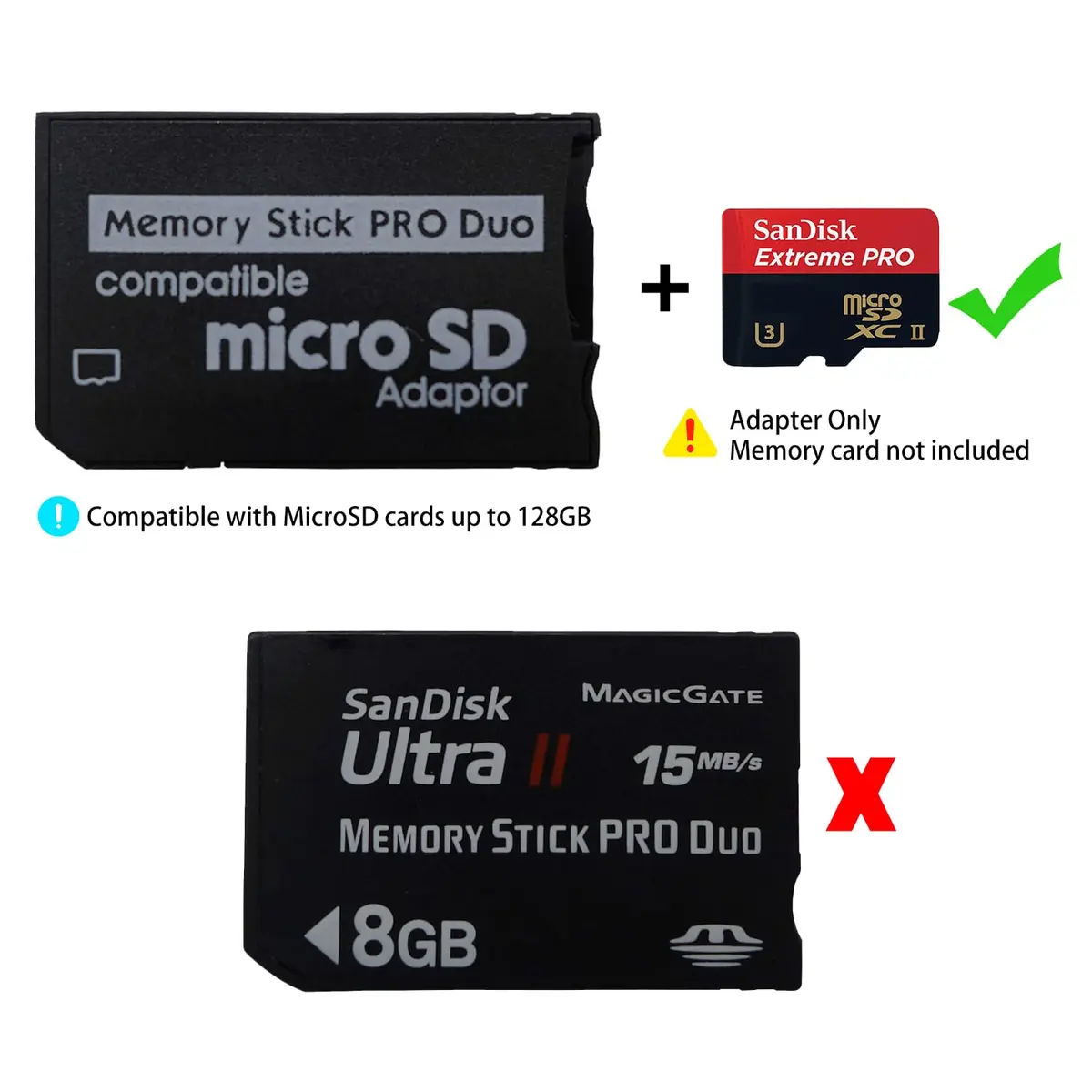 Funturbo Micro SD to Memory Stick PRO Duo Adapter 2-Pack | Compatible with PSP, Camera, Handycam - view 4
