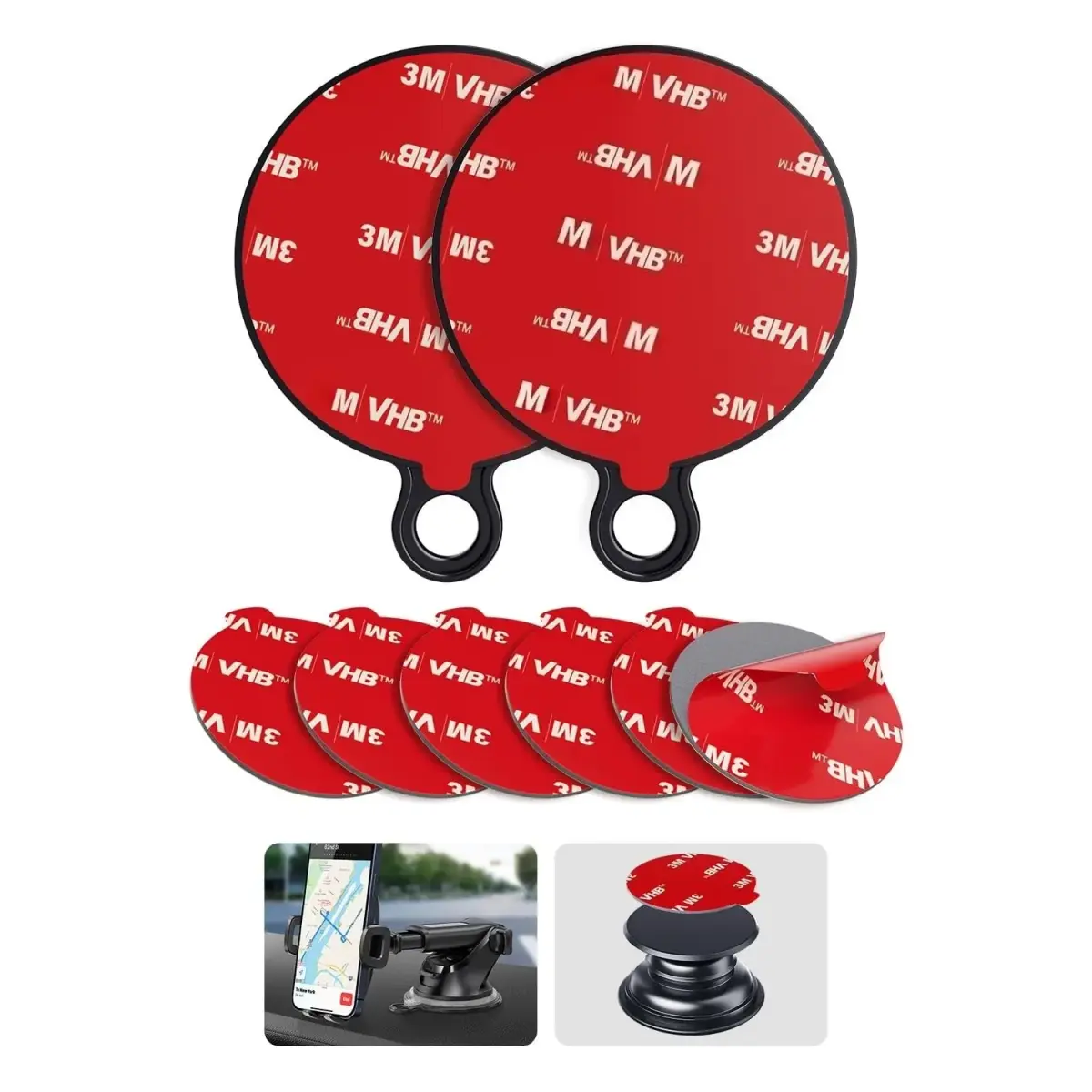 APPS2Car 3M Adhesive Pads 2pcs 70mm Round & 6pcs 35mm (2.9in x 2.9in) | Secure Mounts for Car Phone Holders & GPS - main product image