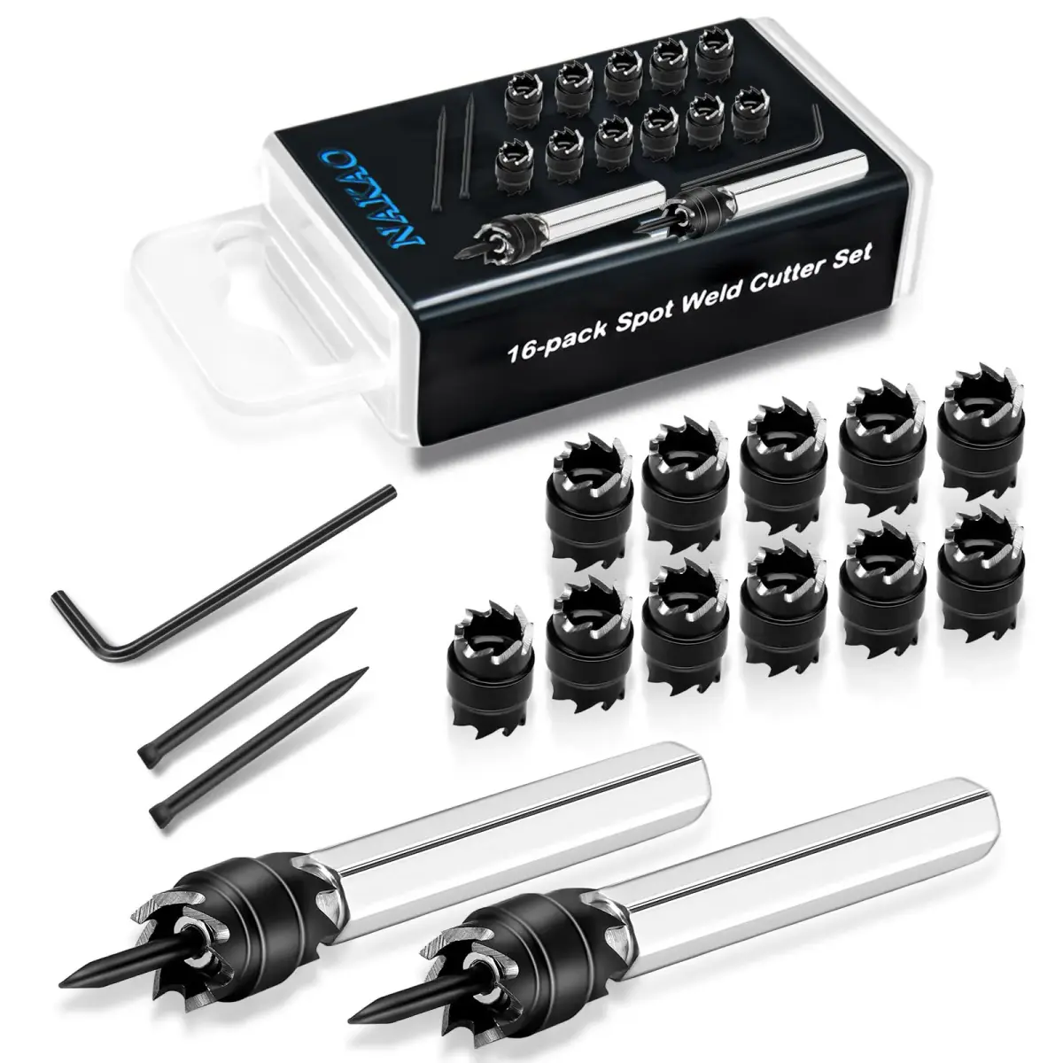 NAKAO 16 Pcs Spot Weld Cutter Set Double Sided 3/8" (9.5mm) HSS Drill Bits - main product image