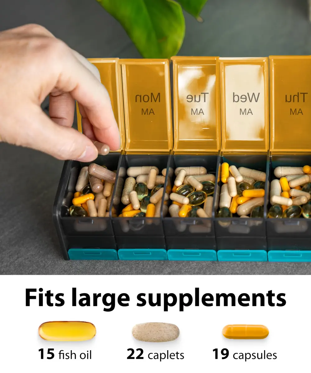 BEXEEN Extra Large Pill Organizer XXL Vitamin Holder with 14 Big AM PM Compartments | 2 Times a Day Weekly Medicine Dispenser - view 5