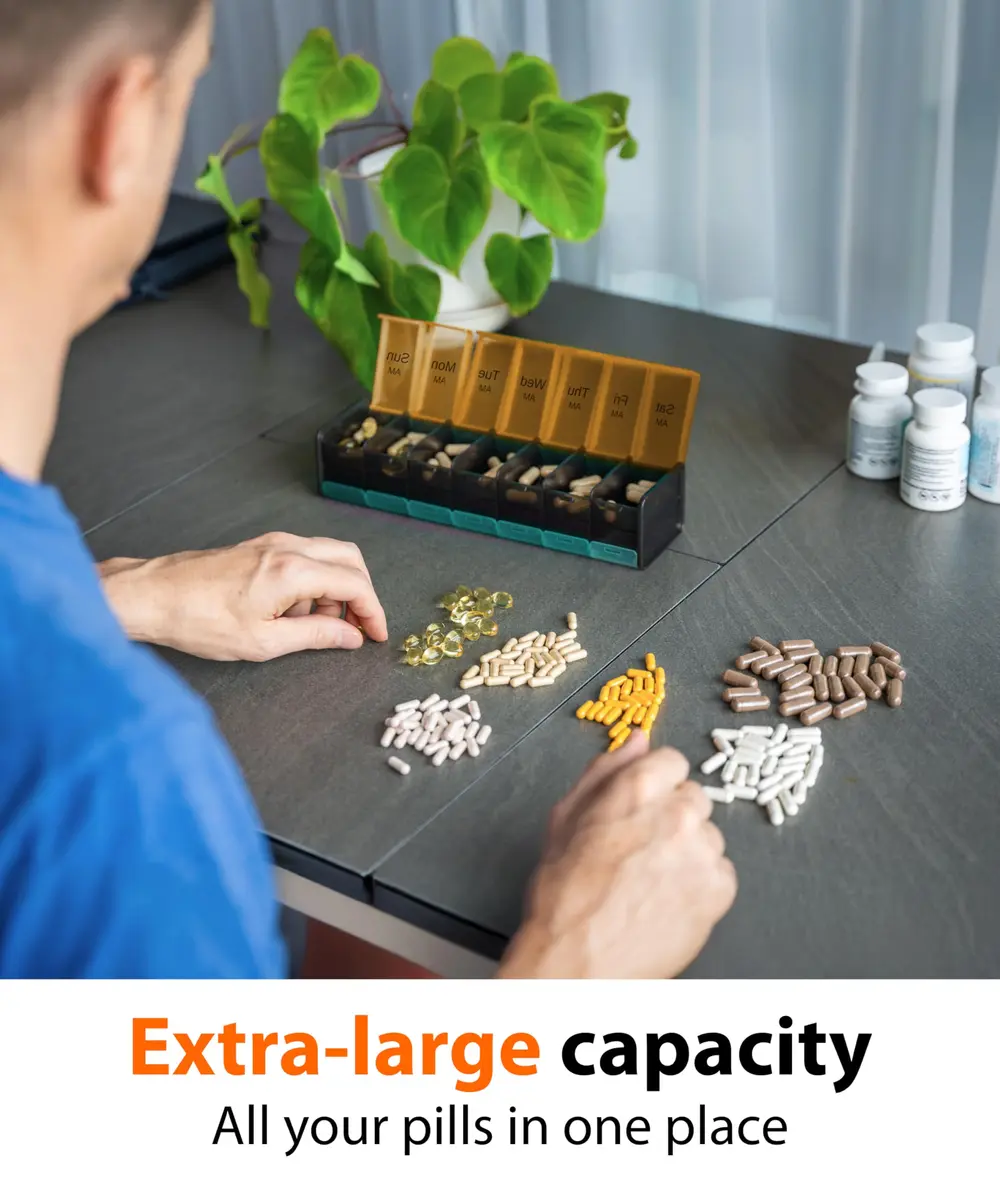 BEXEEN Extra Large Pill Organizer XXL Vitamin Holder with 14 Big AM PM Compartments | 2 Times a Day Weekly Medicine Dispenser - view 4