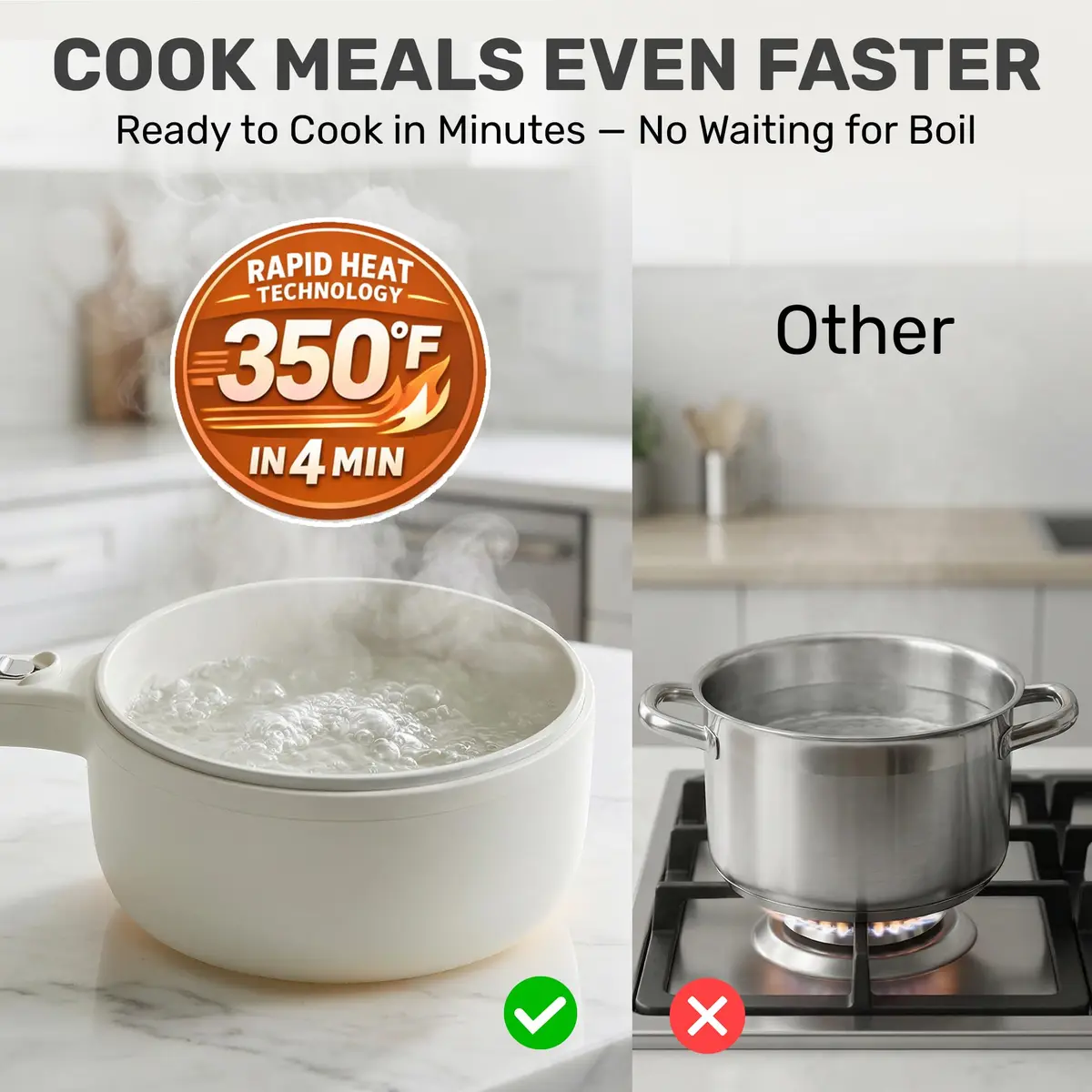 CERAMAX PRO 1.5L Electric Hot Pot with Lid & Steamer | Compact, Non-Toxic Ceramic, Rapid Heating - view 5