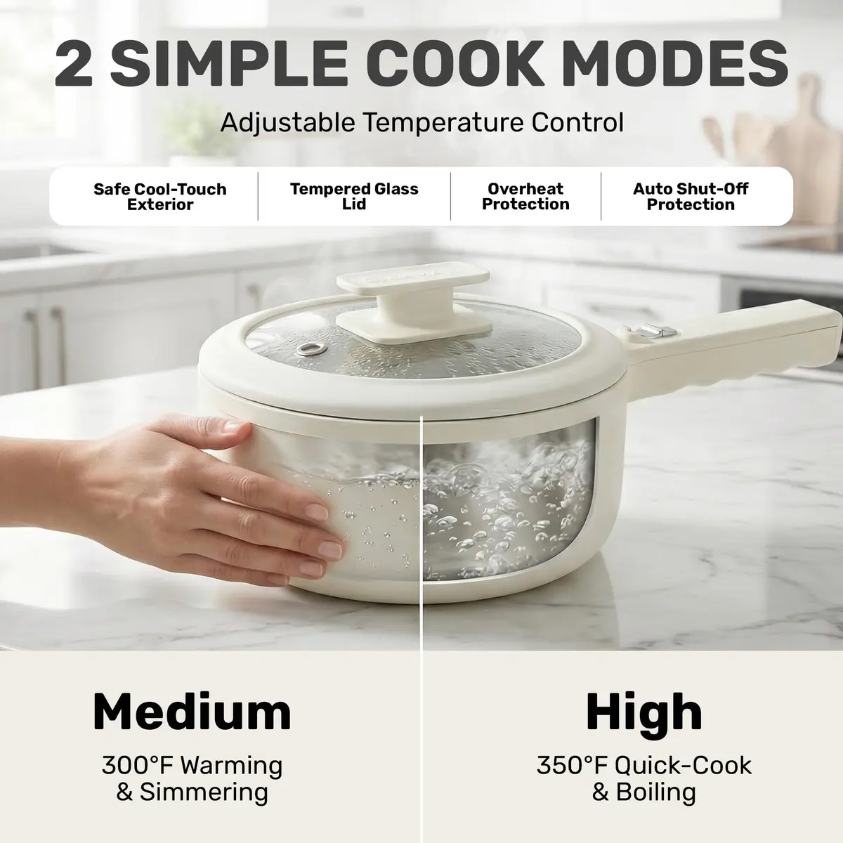CERAMAX PRO 1.5L Electric Hot Pot with Lid & Steamer | Compact, Non-Toxic Ceramic, Rapid Heating - view 6