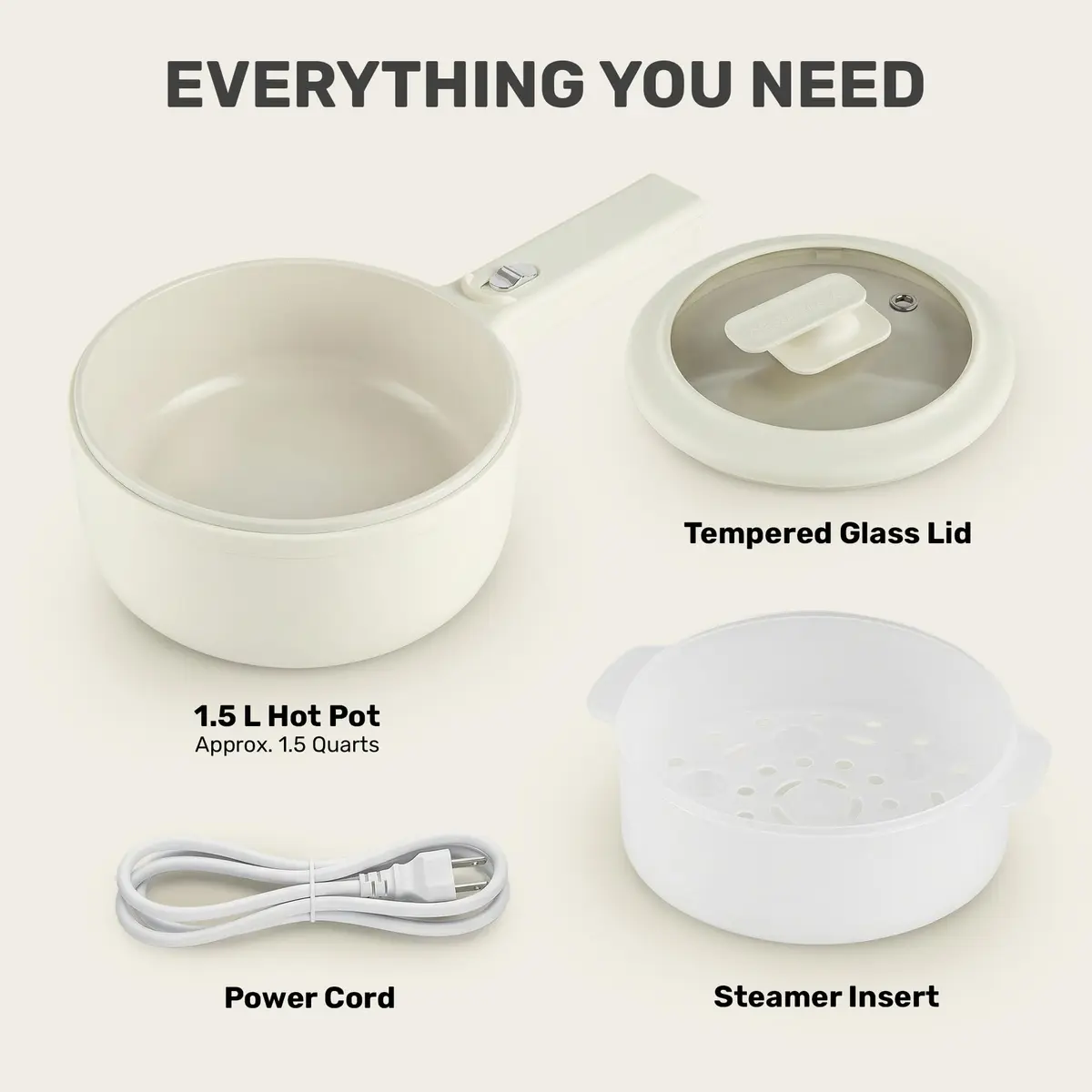CERAMAX PRO 1.5L Electric Hot Pot with Lid & Steamer | Compact, Non-Toxic Ceramic, Rapid Heating - view 8