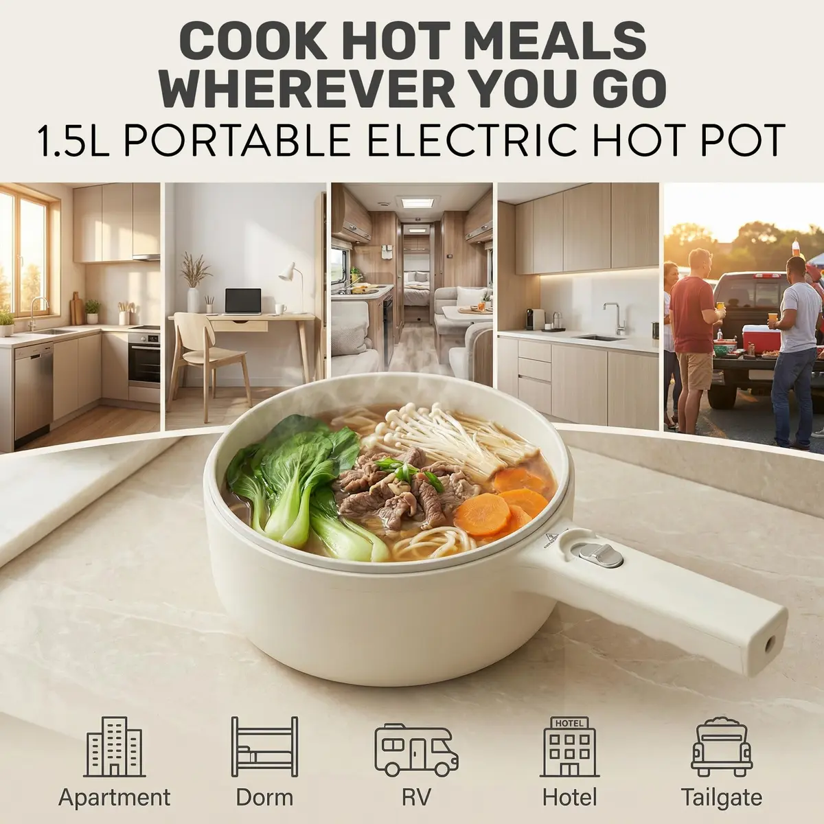 CERAMAX PRO 1.5L Electric Hot Pot with Lid & Steamer | Compact, Non-Toxic Ceramic, Rapid Heating - view 2