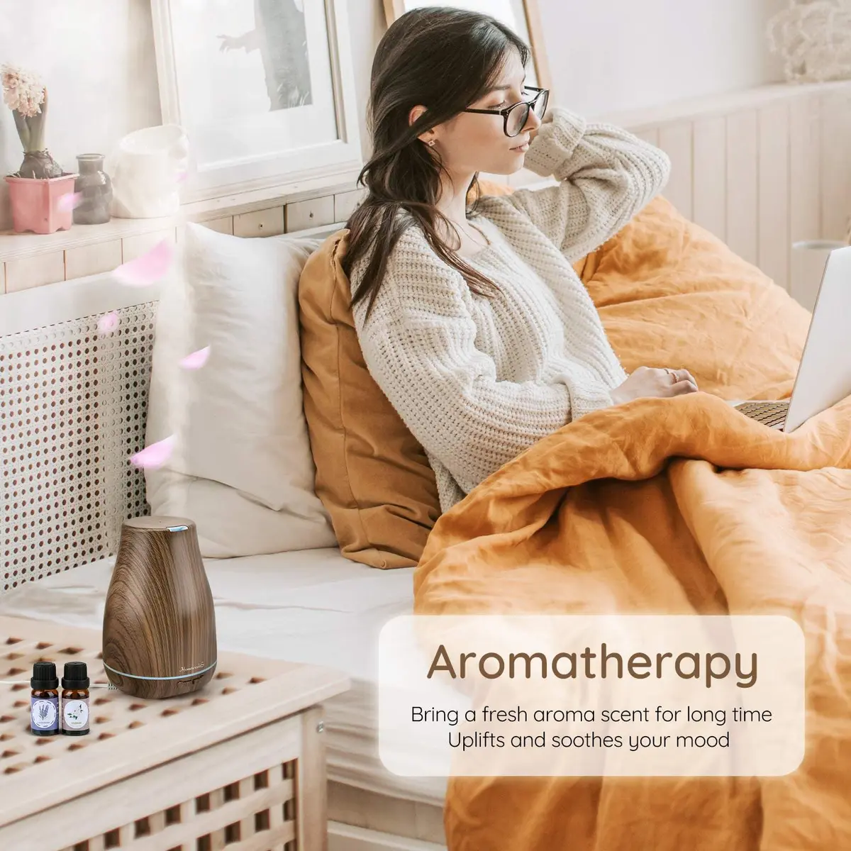 Homeweeks Essential Oil Diffuser 100ml (3.4 Fl Oz) | Ultrasonic Cool Mist for Home & Office - view 3