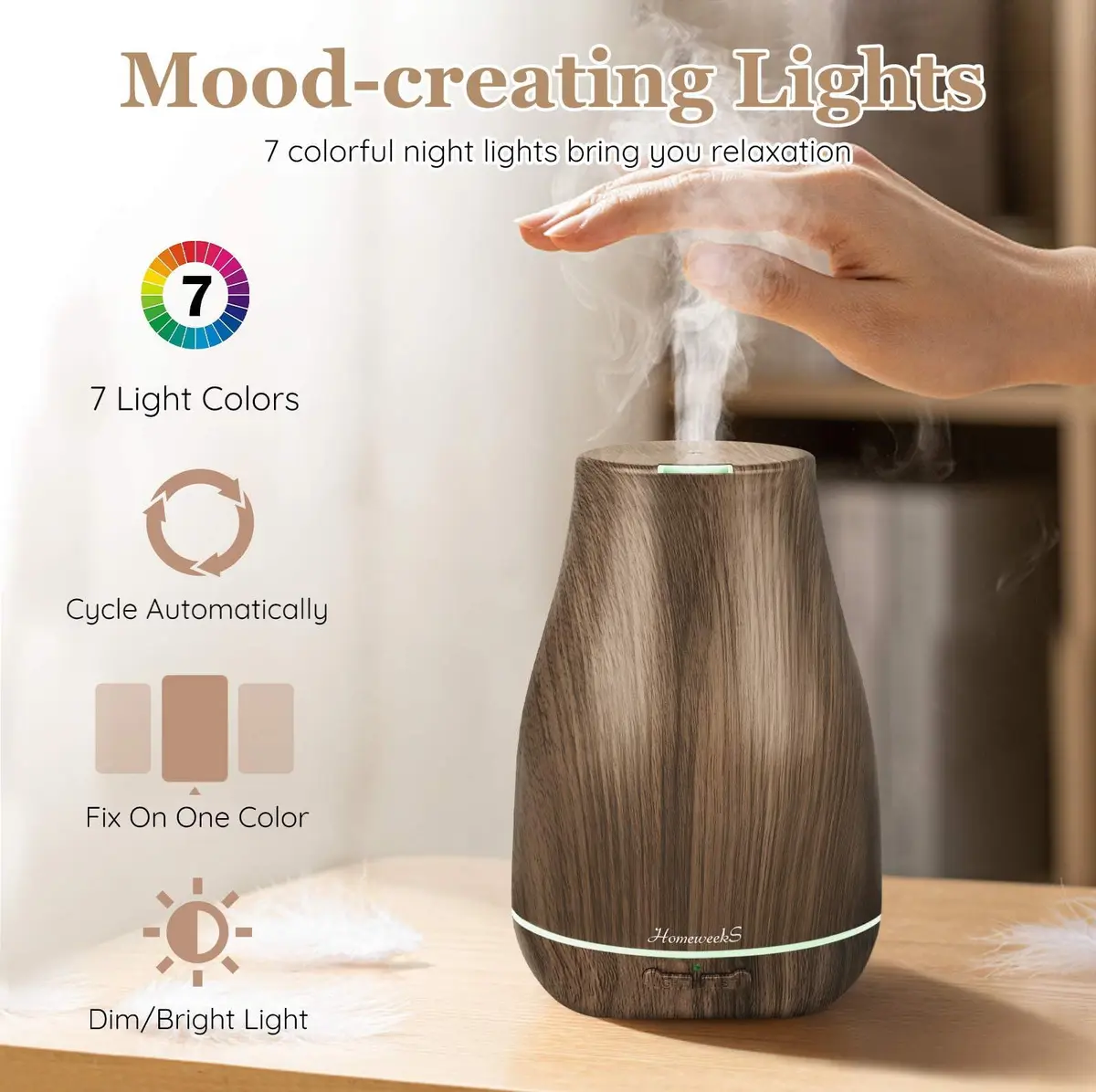Homeweeks Essential Oil Diffuser 100ml (3.4 Fl Oz) | Ultrasonic Cool Mist for Home & Office - view 4