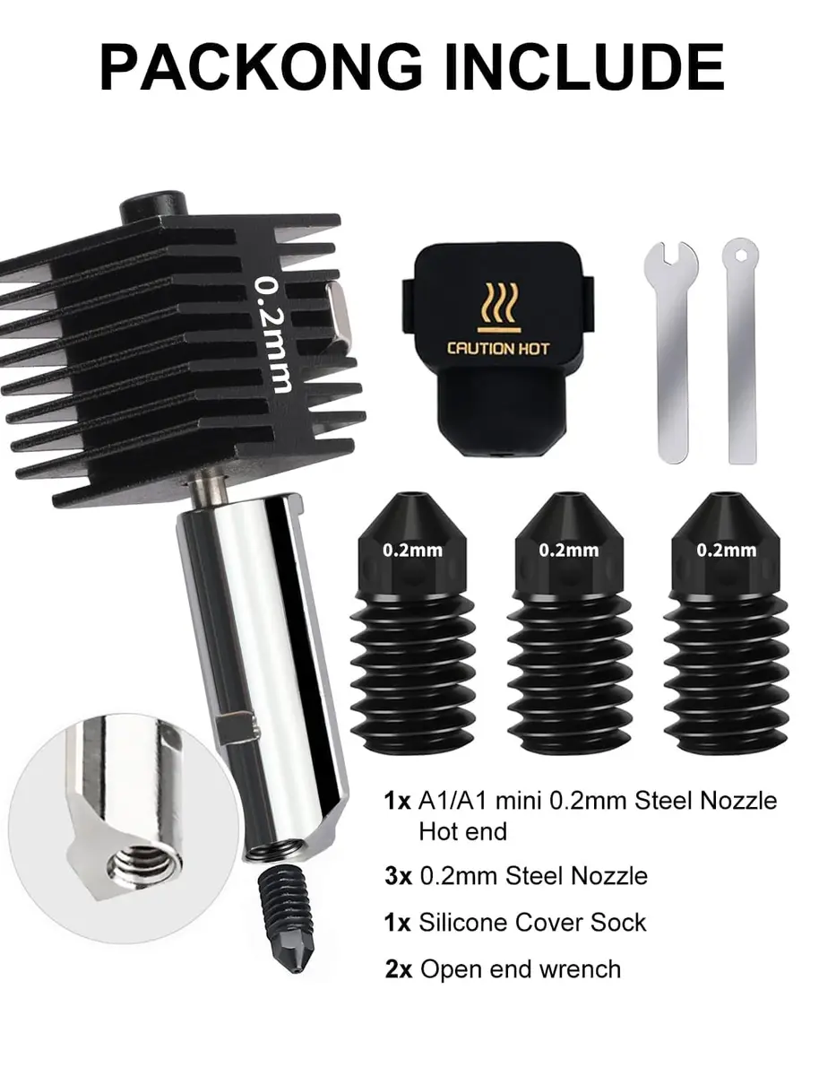Mviioe 0.2mm A1 A1 Mini A2L Hotend Kit with Silicone Sock | Compatible with Bambu Lab Series - view 2