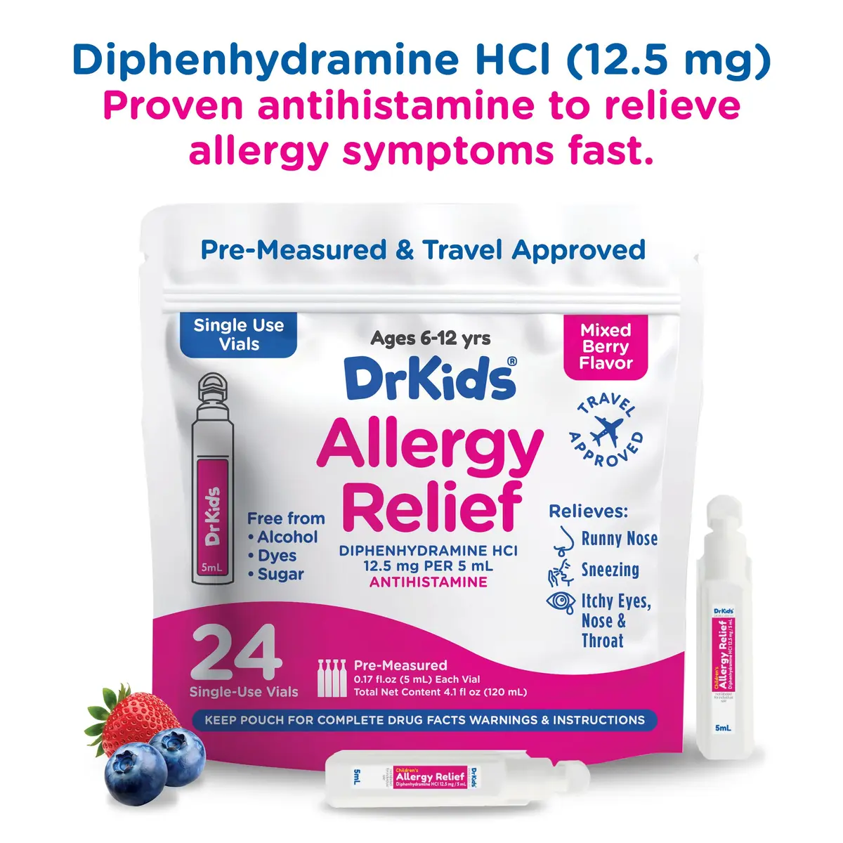 Dr. Kids Children's Allergy Relief Medicine, Mixed Berry Flavor, 24 Count | Fast-Acting Allergy Support for Kids - view 6