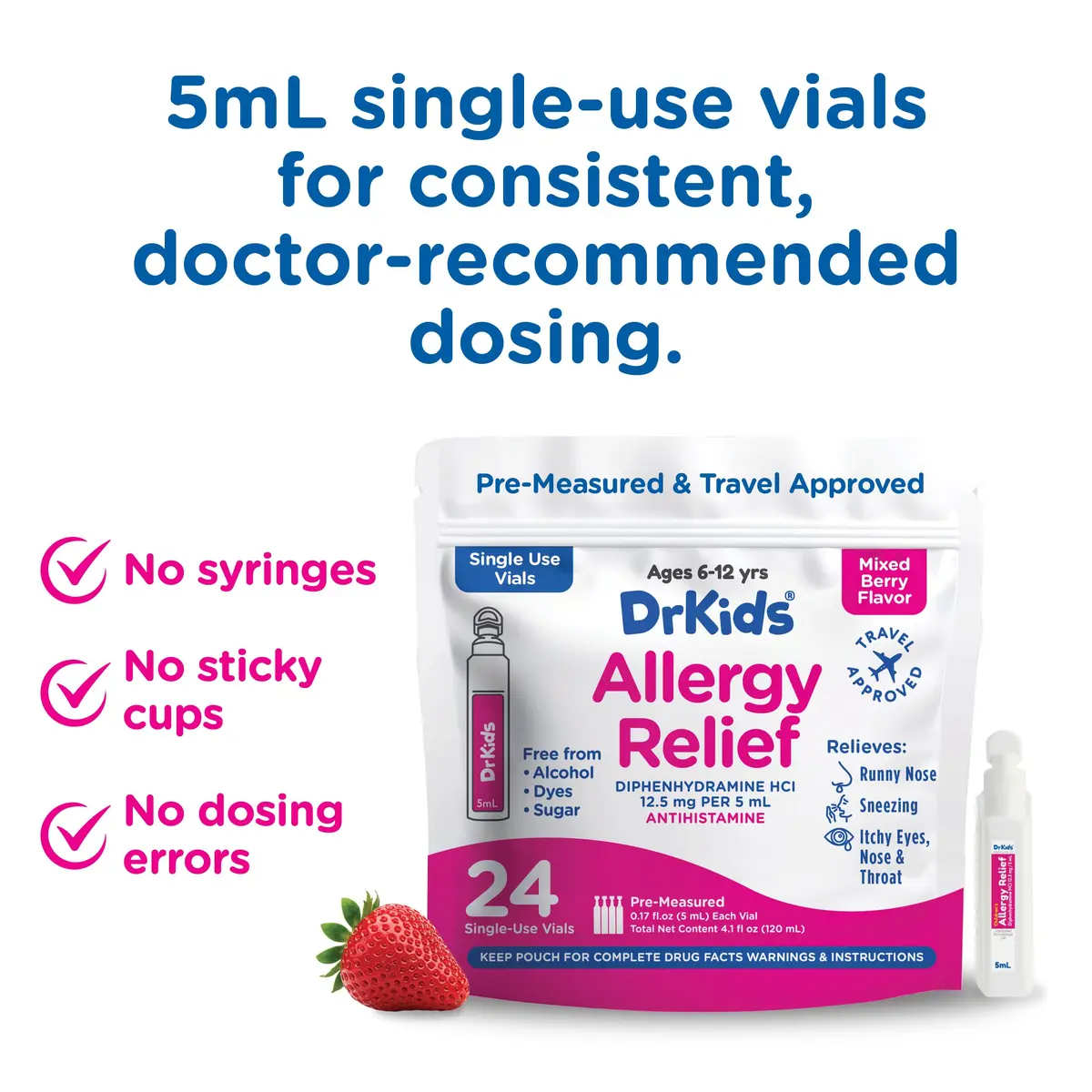 Dr. Kids Children's Allergy Relief Medicine, Mixed Berry Flavor, 24 Count | Fast-Acting Allergy Support for Kids - view 3