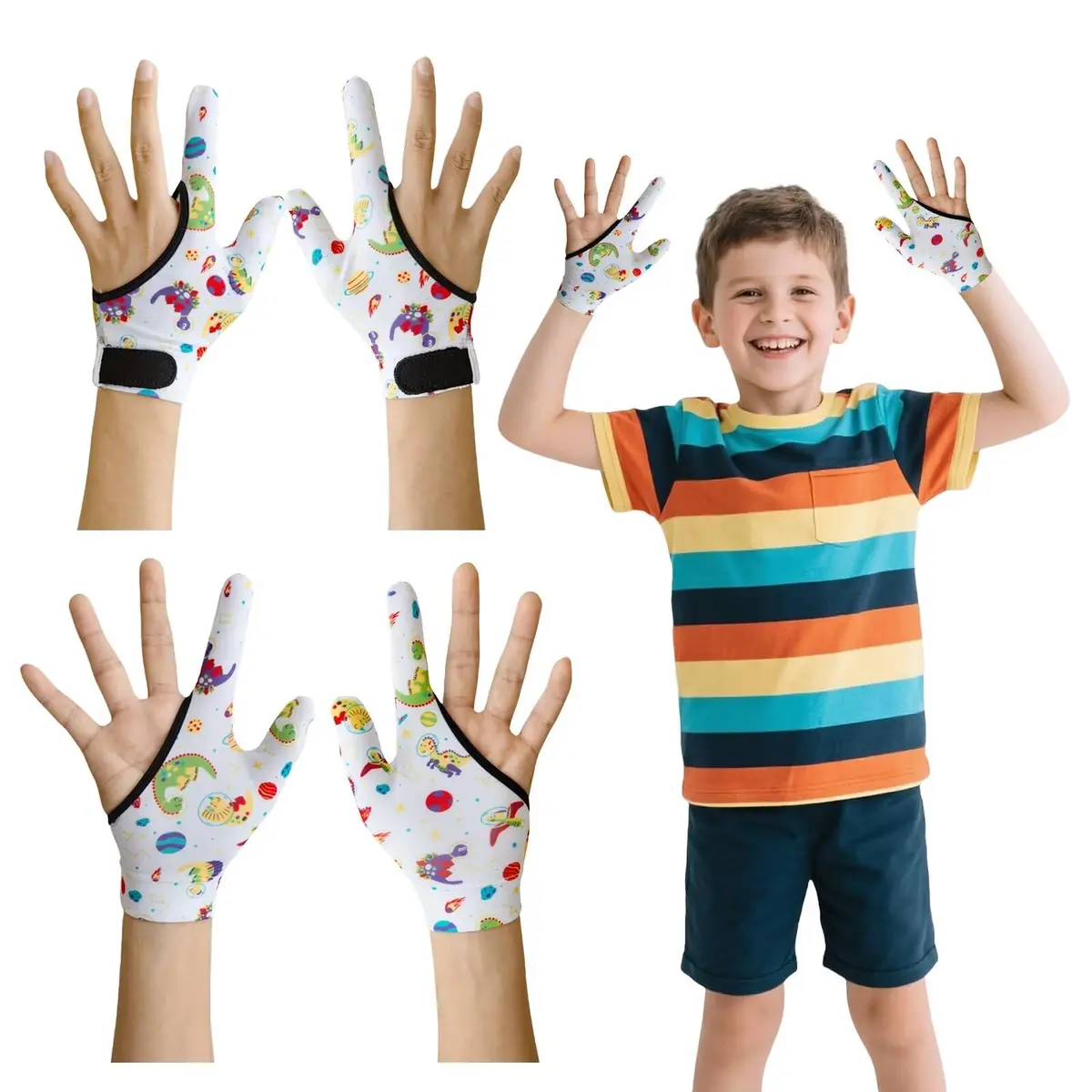 Yxmeiguo Thumb Sucking Guard Gloves for Kids 5-12 | Anti Finger Biting, Chewy, Breathable, Adjustable Wrist - main product image