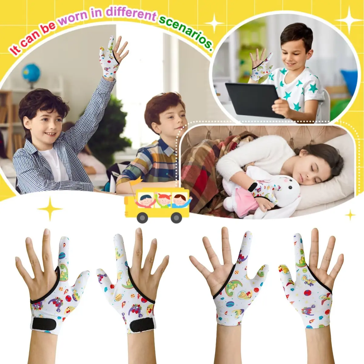 Yxmeiguo Thumb Sucking Guard Gloves for Kids 5-12 | Anti Finger Biting, Chewy, Breathable, Adjustable Wrist - view 5