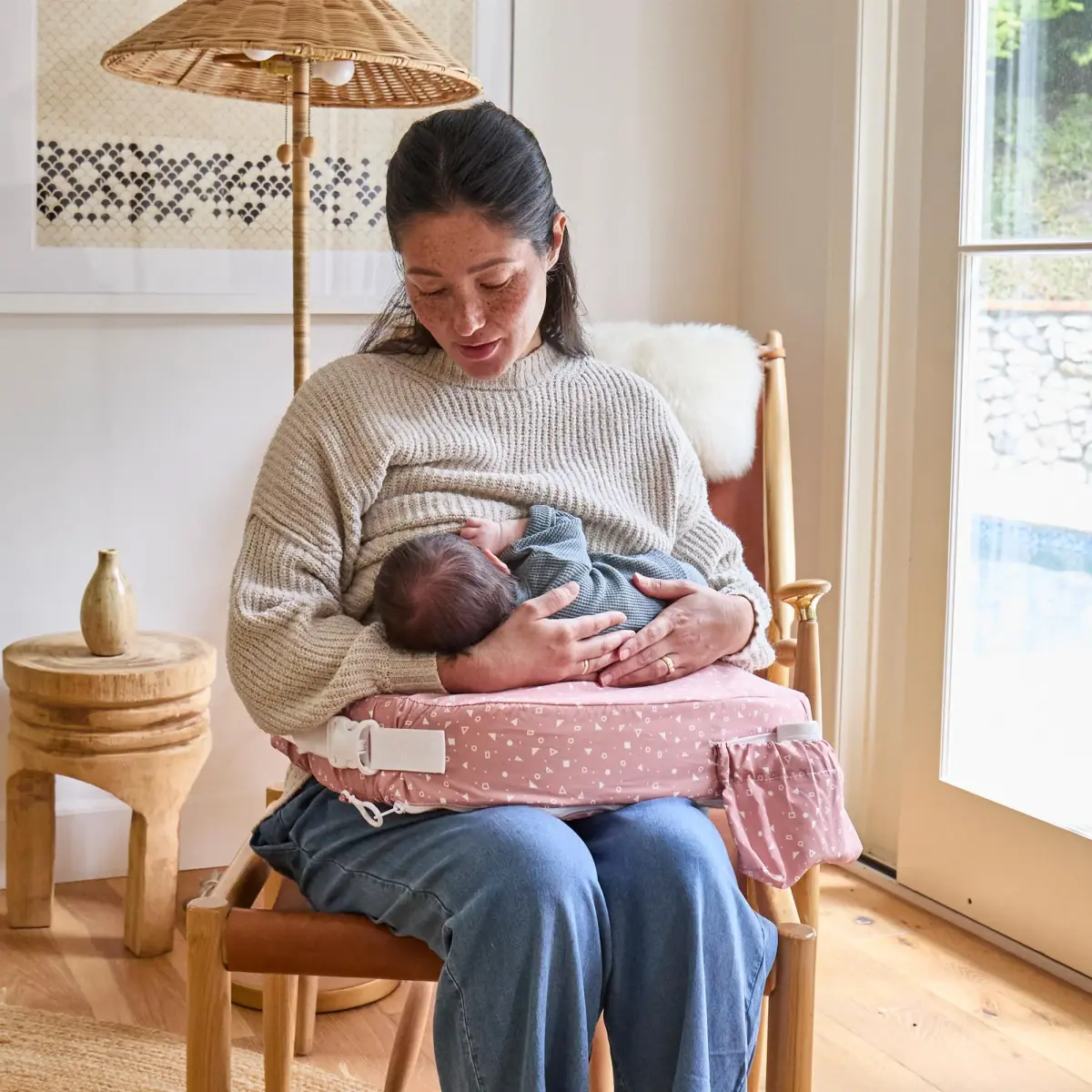 My Brest Friend Original Nursing Pillow Dusty Rose Geo 1.5 lb (0.68 kg) | Ergonomic Support for Breastfeeding Moms - view 2
