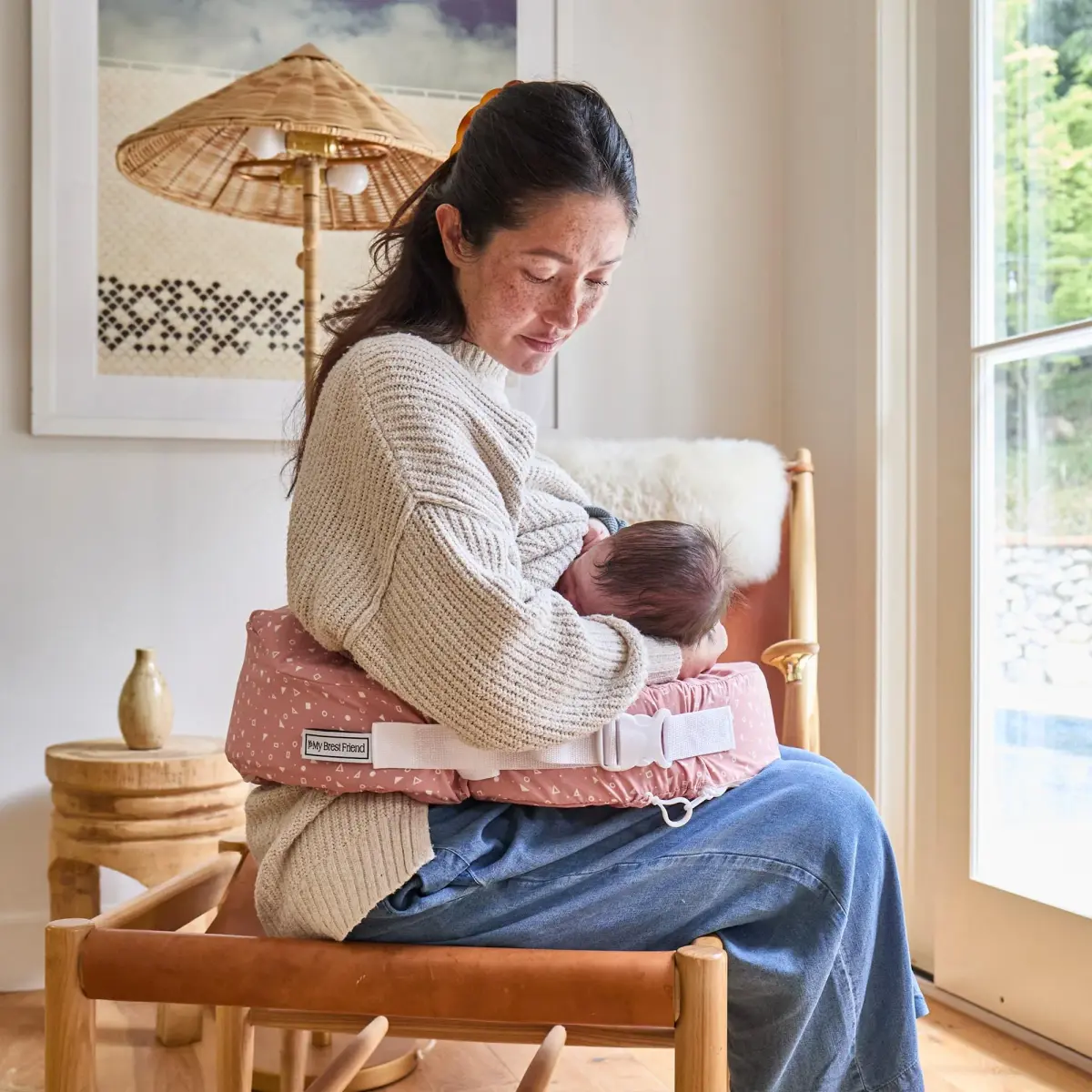My Brest Friend Original Nursing Pillow Dusty Rose Geo 1.5 lb (0.68 kg) | Ergonomic Support for Breastfeeding Moms - view 3