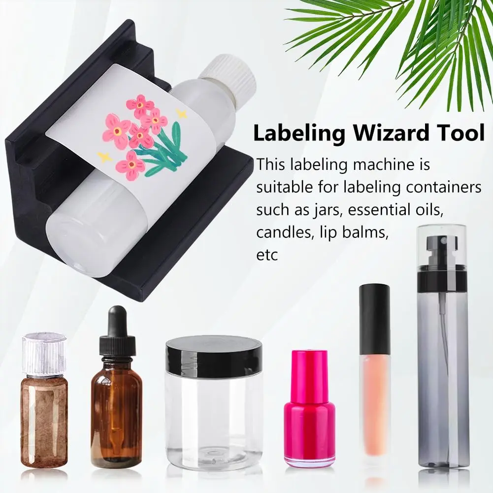 FINGERINSPIRE Bottle Labeling Machine 4x2.8x3inch Black Bottles Label Makers Pine Wood Labeler Wooden Labeling Wizard Tools Labels Stickers Applicator Tool for Jars Essential Oils | Compact & Easy to Use - view 5