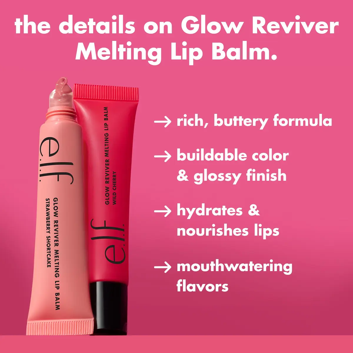 e.l.f. Glow Reviver Melting Lip Balm Wild Cherry Tinted 0.52oz (14.7g) | Hydrating Tinted Balm with Hyaluronic Acid & Butters - view 3