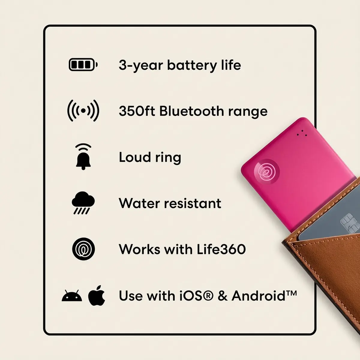 Life360 Tile Slim Wallet Finder & Bluetooth Tracker 1-Pack (Pink Punch) | Compatible with iOS & Android - view 8