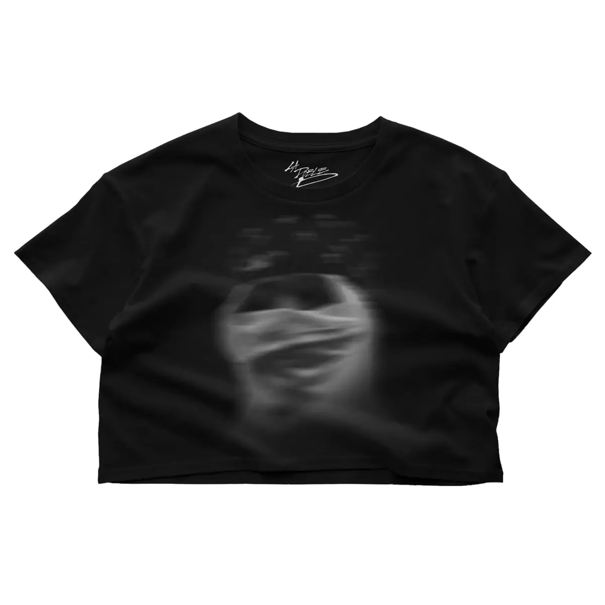 Peso Pluma La Doble P Black Crop | Vintage Faded Black T-Shirt for Women (70-120 chars) - main product image