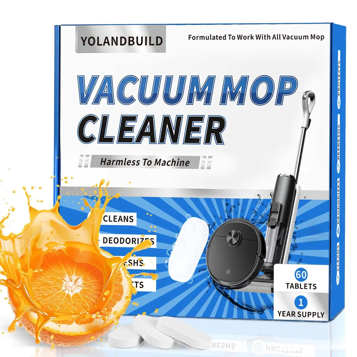 YoLandBuild Floor Cleaning Solution Tablet 60 Pack | Deep Cleans Hard Floors, Compatible with Tineco & More, Orange Scent - main product image
