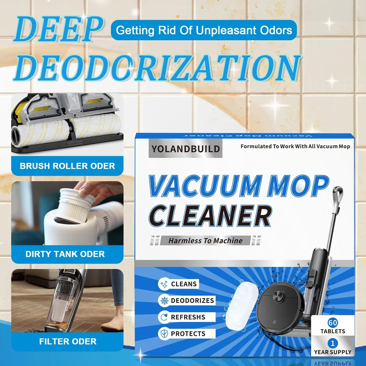 YoLandBuild Floor Cleaning Solution Tablet 60 Pack | Deep Cleans Hard Floors, Compatible with Tineco & More, Orange Scent - view 2