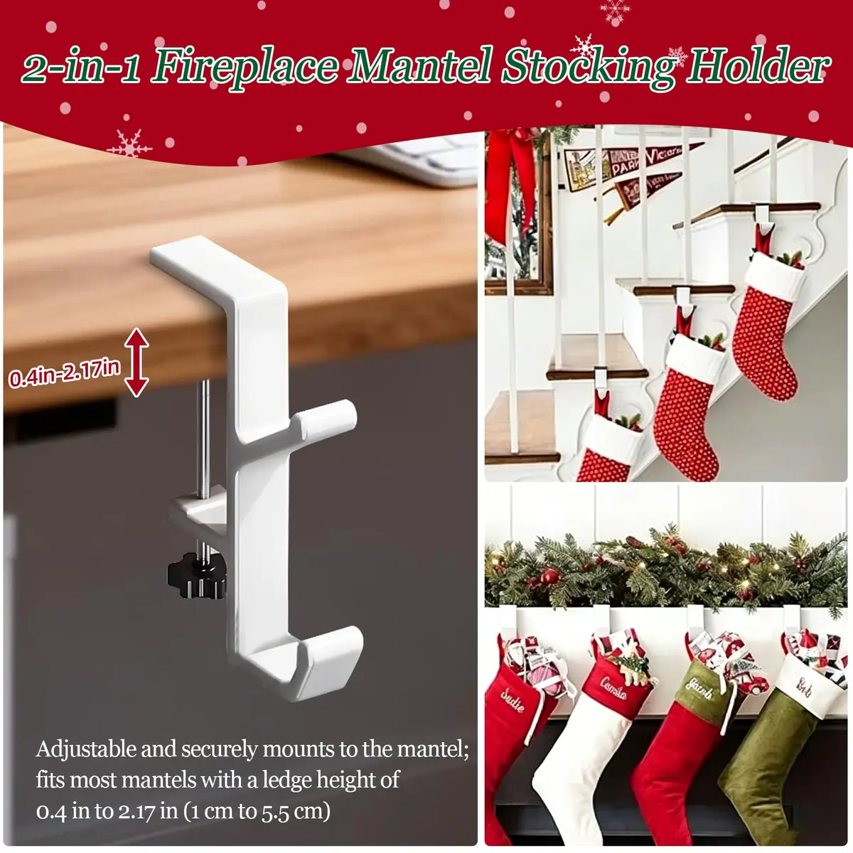 CaLeQi White 4 Pcs Double Hook Desk Mount Bag Holder Clamp | Max 30 lb Capacity - view 6