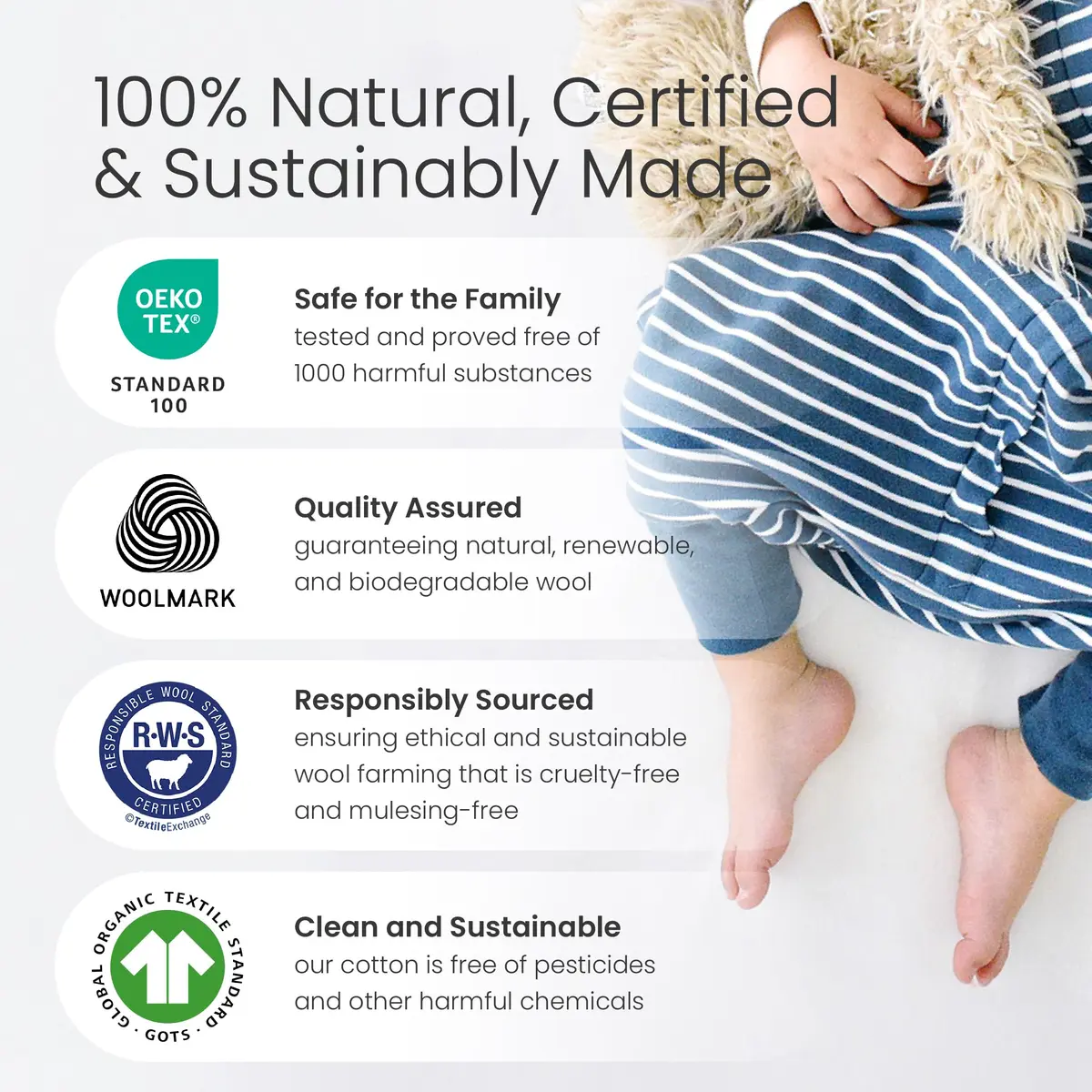 Woolino 4 Season Baby Sleep Bag with Feet Opening, Australian Merino Wool & Organic Cotton, 18-36mo, Strawberry | Breathable, Temperature-Regulating - view 3