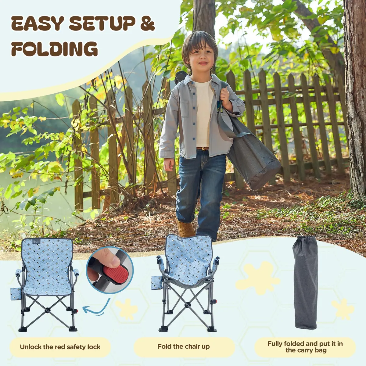 Busy Bee Kids Camping Chair High Back Supports 125 Lbs | Breathable & Portable for Outdoor Fun - view 6