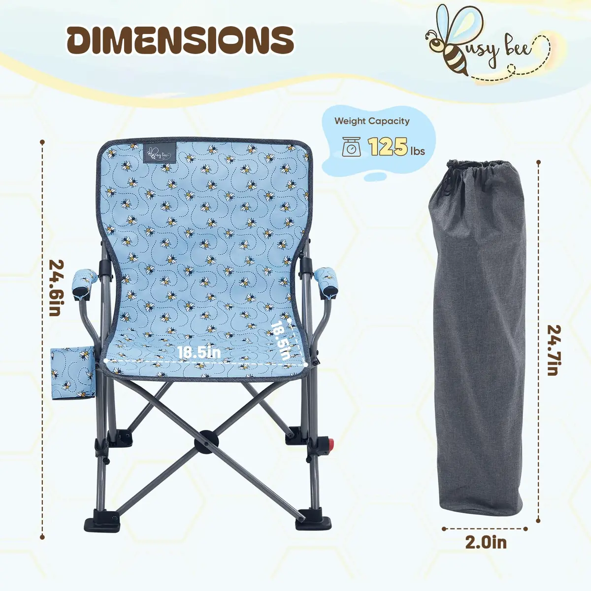 Busy Bee Kids Camping Chair High Back Supports 125 Lbs | Breathable & Portable for Outdoor Fun - view 3