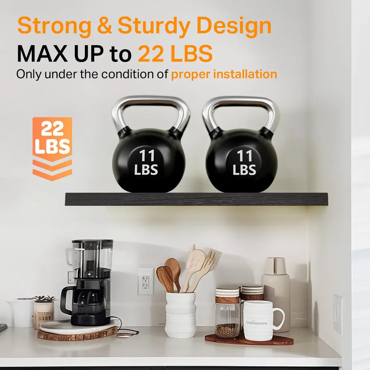 BAYKA Floating Shelves 22.5in | Modern Wall Decor for Bathroom Bedroom Kitchen - view 3