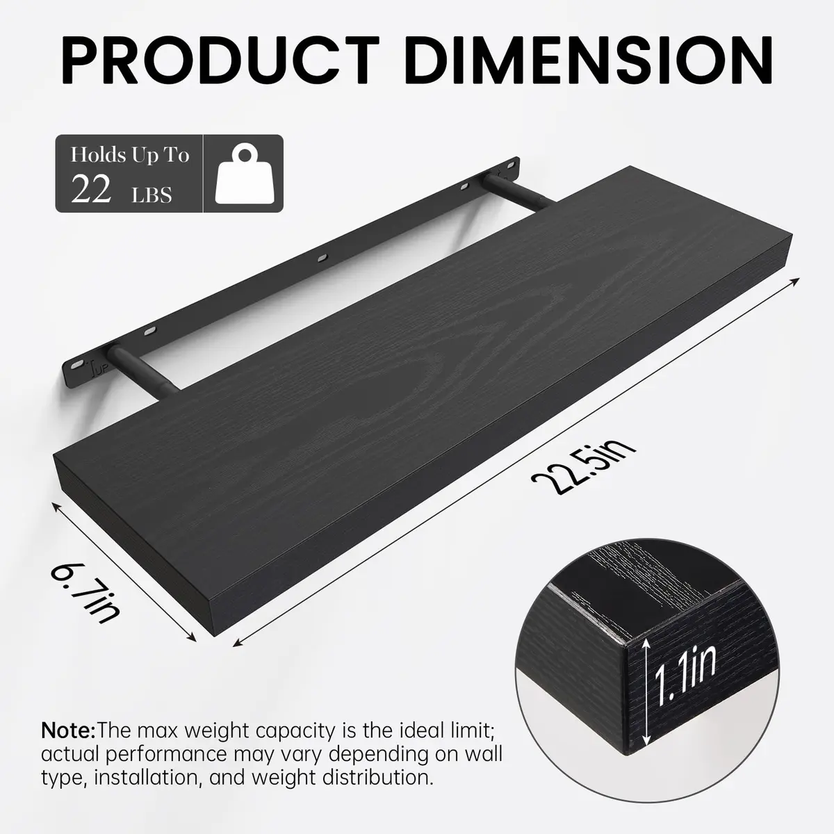 BAYKA Floating Shelves 22.5in | Modern Wall Decor for Bathroom Bedroom Kitchen - view 4