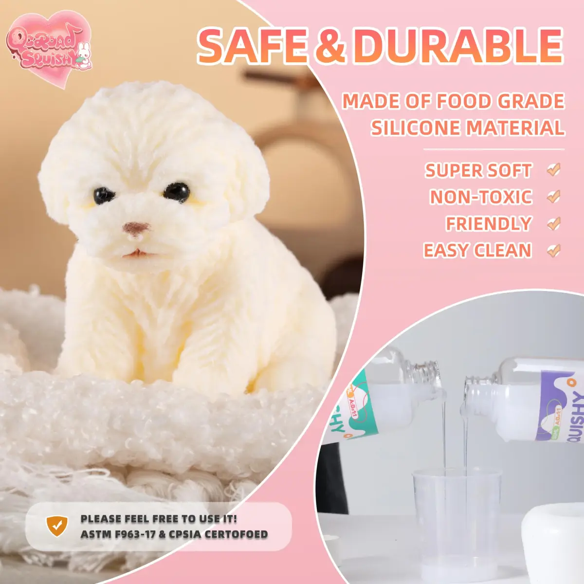 QCROAD SQUISHY Puppy Taba Dog Squishy 7cm (2.75x1.18x2.75 in) | Non-Toxic Silicone Stress Toy - view 3