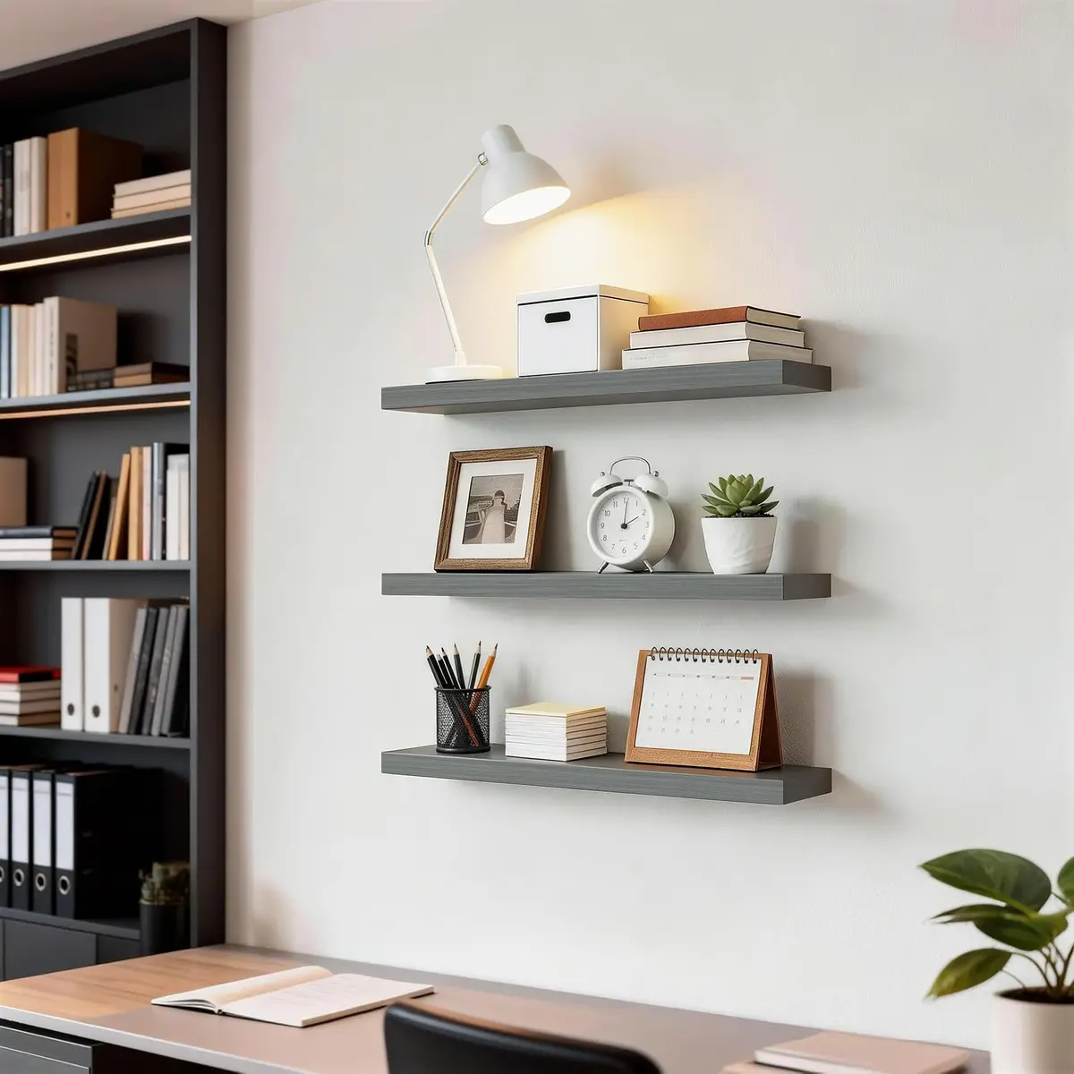 BAYKA Grey Floating Shelves 22.5in (57.15cm) x 6.7in (17.02cm) x 1.1in (2.79cm), Set of 3 | Modern Minimalist Style - view 6