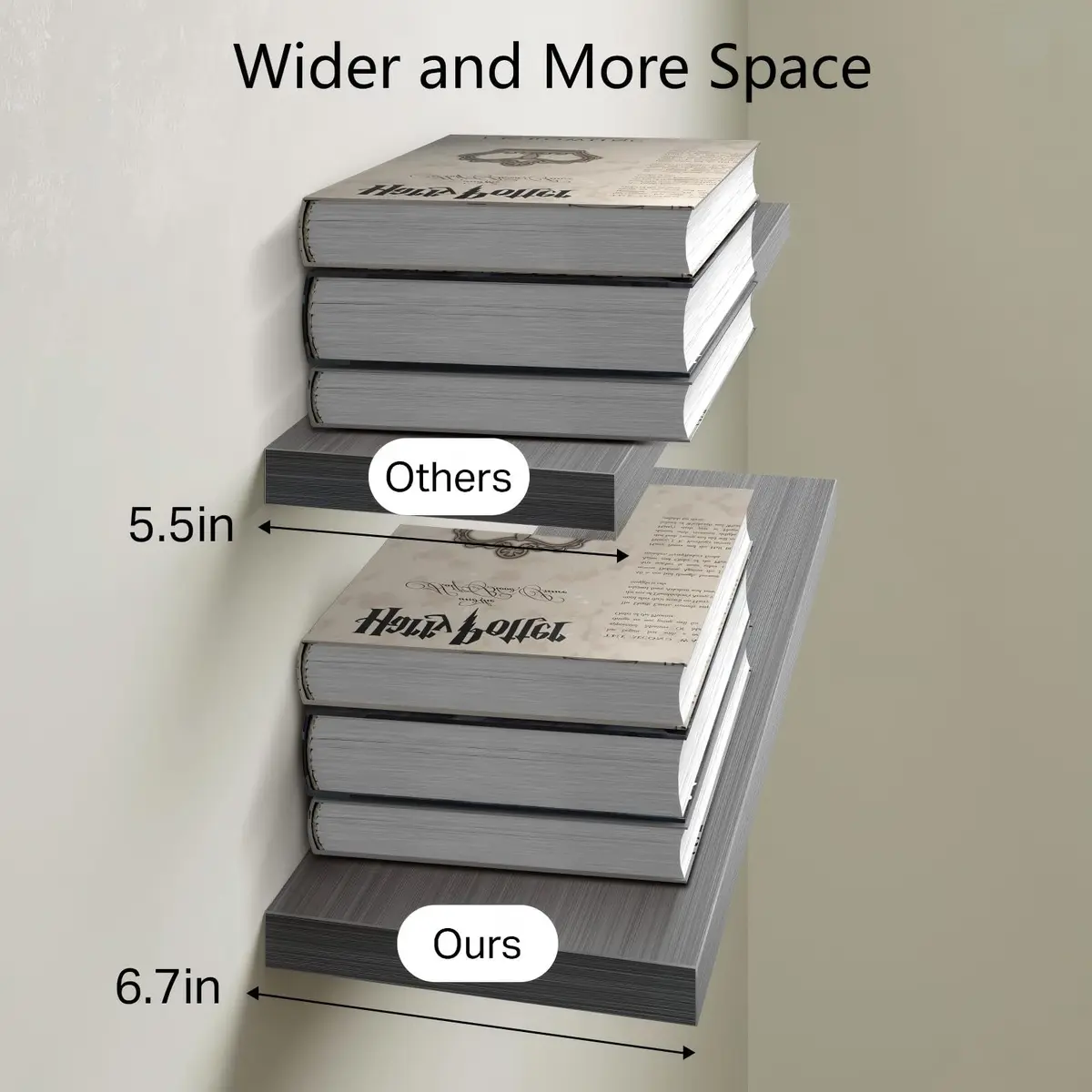 BAYKA Grey Floating Shelves 22.5in (57.15cm) x 6.7in (17.02cm) x 1.1in (2.79cm), Set of 3 | Modern Minimalist Style - view 4